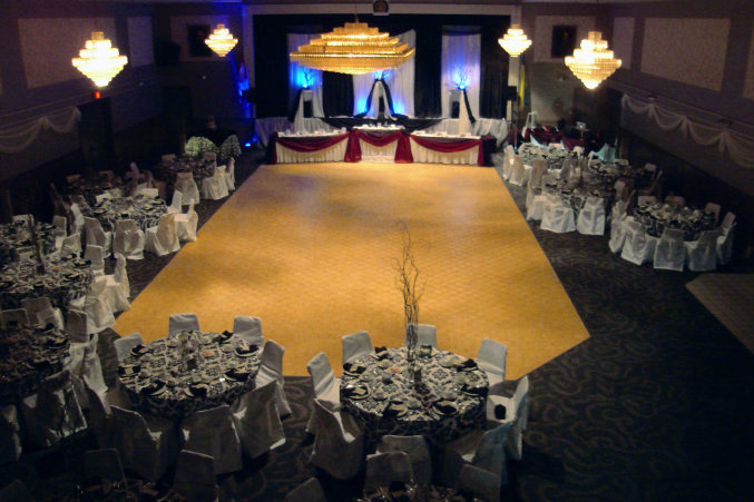 London Ukrainian Centre, a banquet hall dressed for wedding reception party